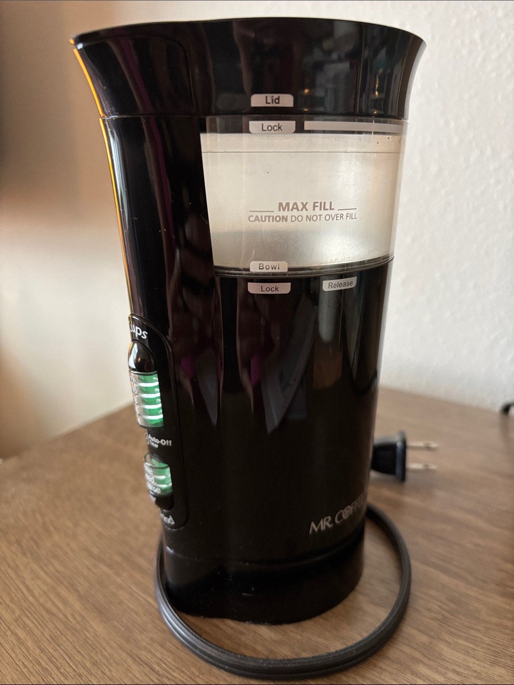 Mr. Coffee Black Electric Coffee Grinder with Clear Bean Hopper